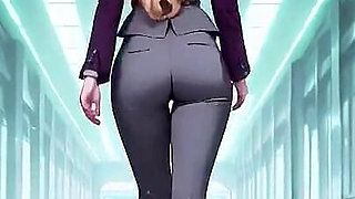 Blonde Boss in Purple Suit! Office Train Private Moments. She's Multitasking with Files While Secretly Adjusting Her Skirt...