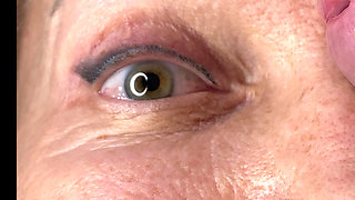 Milf extremely close up cumshot on eye orgasm