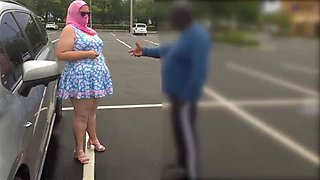 BBW White Girl Blowjob with Big Black Cock in Public