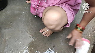 Indian House Wife Bathing Outside with Sex