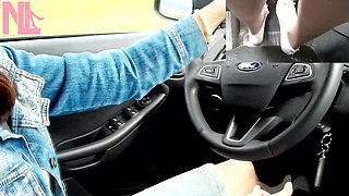 Cool Pedal Pumping and Driving in Nude Pantyhose and White Flats