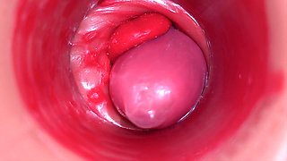 Inside a Camgirl Cervix POV Camera in Vagina with Big Dick Toy