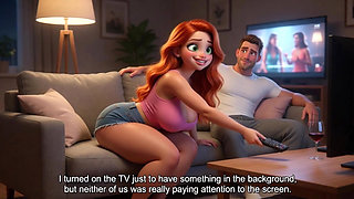 Steamy Night Alone: Young Woman Gives in to Passion with Stepfather on the Sofa (ai Generated)