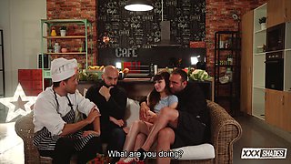 Luna Rival Tempts While Boyfriend Watches in Kitchen
