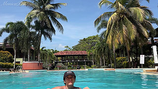 Flashing Tits and Pussy in Bikini Outdoor at the Pool