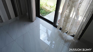 Huge Desperation Pee on the Glass Door