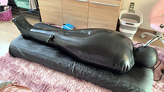 Wife Punishes Her Slave in Full-body-inflate Latex Bag - Estim - Restricted Breathing - Bagged