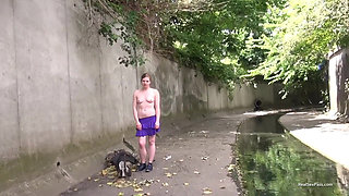 Watch Her Get Naked Outside and Show off Her Natural Unshaven Pussy