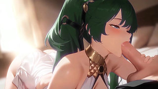 Iuno Wuthering Waves Missionary Sex Creampie and Blowjob Hentai Mmd 3D Dark Green Hair Color Edit Smixix