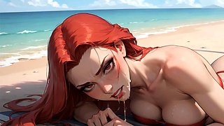 Redheads have a gangbang on the beach and have an