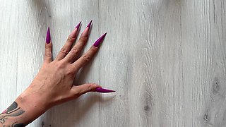 New Purple Color Long Nails, Sharp Stilettos, Palms and Long Fingers Wide