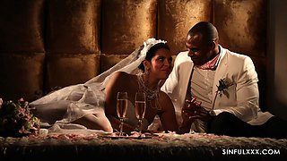 Romantic interracial sex with handsome bride Kira Queen in stockings