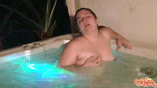 Midnight Hotel Hot Tub Solo: Risky Dildo Fuck & Exhibitionist Orgasm