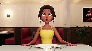 Personal Service ● Restaurant Bliss: Busty Waitress Sucks Shemale Cock Under Table