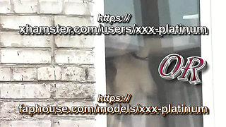Naked in public. Random man taxi driver from car watches a naked woman washing apartment windows. Public nudity Naked woman  POV