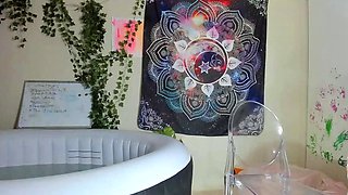 Kinky brunette wears stockings and masturbates rough