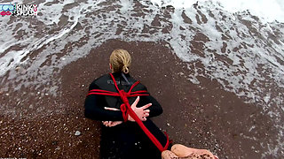 Hogtied in a Wetsuit - Rope Bondage Escape Challenge on the Beach