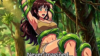 Explorer girl bound in teasing vines that give her  Bound in teasing vines that  intimate pleasure