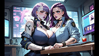 Cyberpunk police officer women undress (Ai animation)