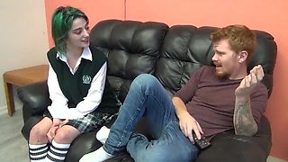 Angelina Jerks Off Guy - Cute Teen with Colored Hair Gives Handjob & Blowjob Compilation