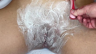 Shaving a Very Hairy Pussy with a Trimmer and a Razor!