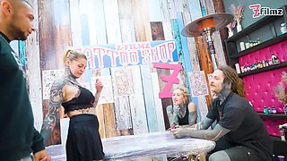 Big Dicks with Couple Inked Foursome Merry Gets Tatted