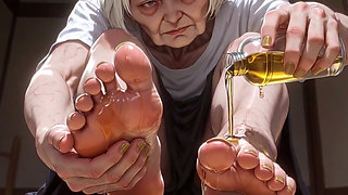 87 Year Old Granny Sensual Foot Oil Massage - Gorgeous Feet & Nails