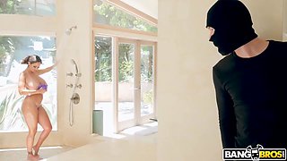 Robber in black mask fucks big tittied and bootyful milf housewife Ava Adams