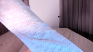 Busty curly brunette with big boobs fucks on couch