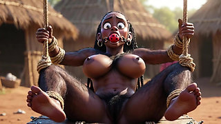 African Black Hairy Woman in Bondage - Waiting to Be Fucked by Tribe