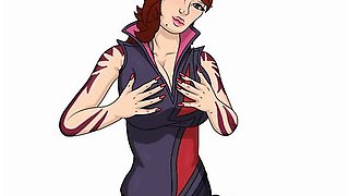 Olivia Squeezing Her Tits With Car Toon