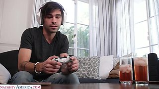 Big tit MILF Charlie Phoenix plays video games with son's friend before fucking his joy-dick