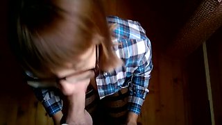 Russian college girl in glasses suck cock