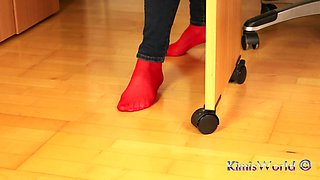 Red Stockings, Sneakers & Dangling Tease
