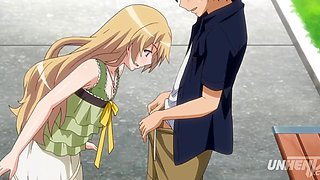 Hot hentai with a horny blonde fucking with her boyfriend in a park