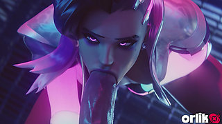 Sombra From Overwatch - Sloppy Blowjob, Doggystyle Big Ass in Oil and Titfuck Cumshot 3D Animation