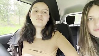 We Get Excited by Hearing the Sound of the Car, Kissing, Touching Each Others Breasts and Having Orgasms