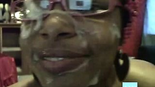 Black girl in glasses webcam blowjob with creamy facial