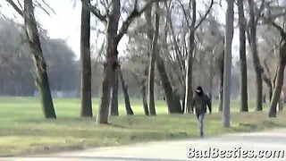 Traveling nubiles boned by older stud