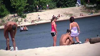 Perfect day with nude girls on the hot summer beach