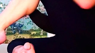 Vulva rubbing close up with blonde handling monster dildo