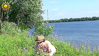 Nude Nature Walk: Running Naked In A Green Field By The River