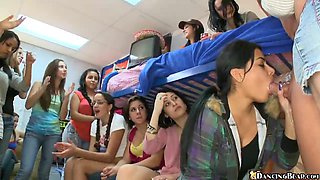 College Girls have Rock Party in Student Dorm - Brunette slut gets facial cumshot