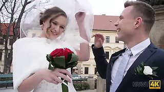 HUNT4K. Cute teen bride gets fucked for cash in front of her groom