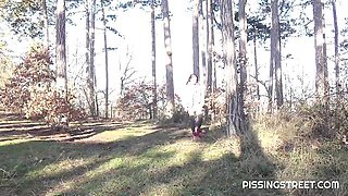 Beautiful outdoor pissing in the park with a hot brunette Dragon Fruit