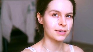 Amateur black-haired plays with toys solo