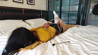 Asian Hogtied On Bed