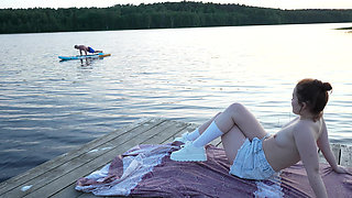 Two Girls Took Their Clothes off on the Lake. a Passing Surfer Had Sex in the Open Air