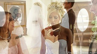 Sexy bride Tasha Reign kisses passionately at the wedding