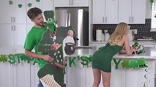 Blondie gets a double dose of dick delight from hunky duo in the kitchen